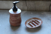 Bathroom Set Soap Dispenser and Soap Dish Stoneware Pottery