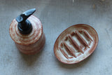 Bathroom Set Soap Dispenser and Soap Dish Stoneware Pottery