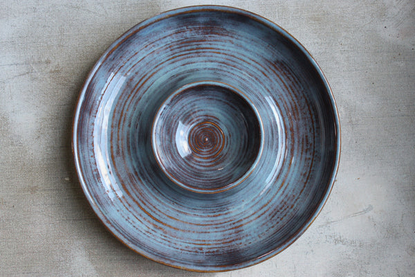 Large Pottery Chip and Dip Serving Bowl